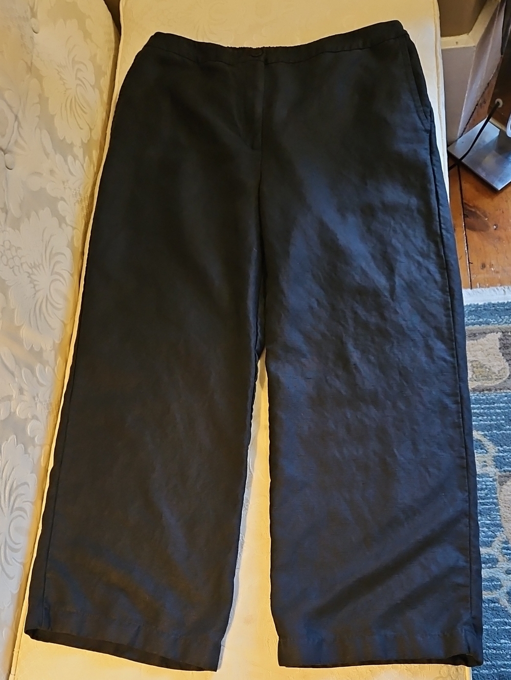 Eileen Fisher Black Wide-Leg Linen Blend Pants